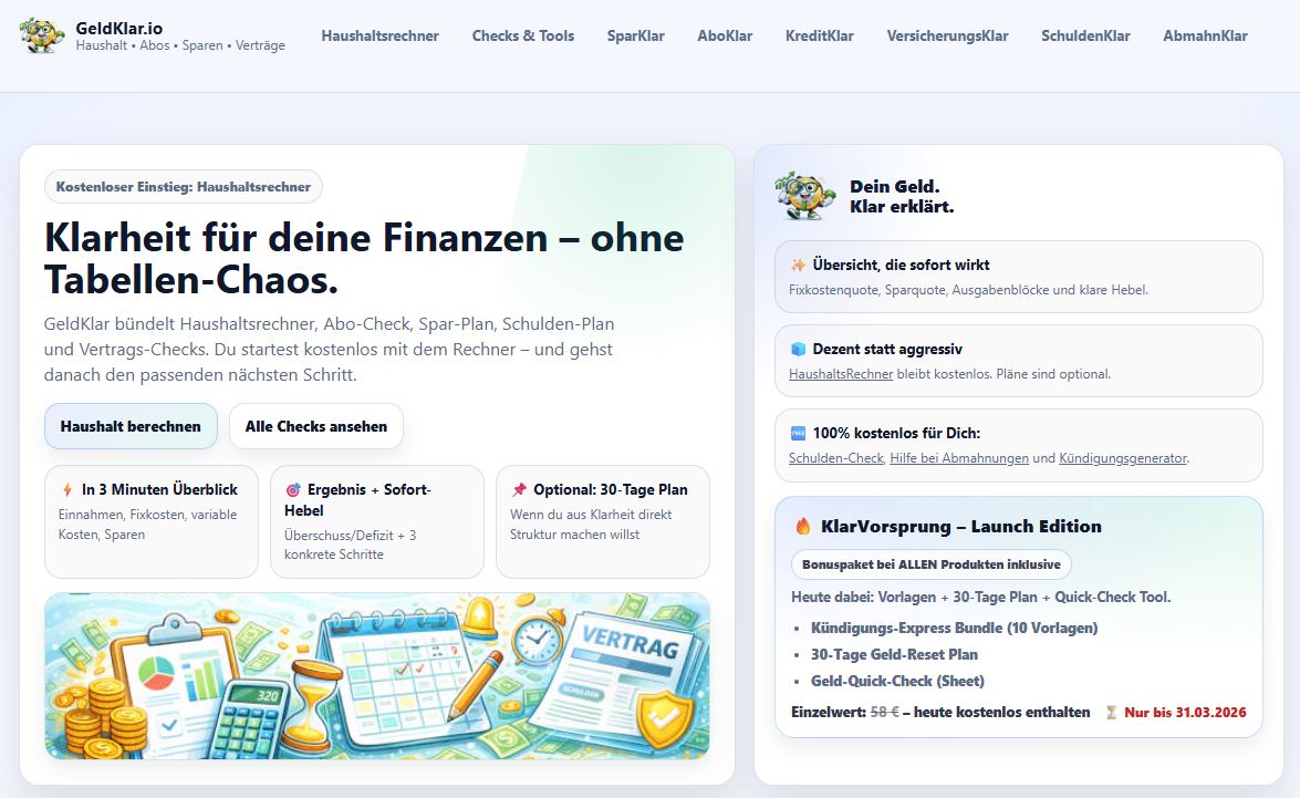 Screenshot GeldKlar.io